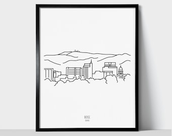 Boise Idaho Skyline Wall Art Print | Minimalist Black & White Line Art Drawing | Physical Print Ready to Frame | Travel Décor