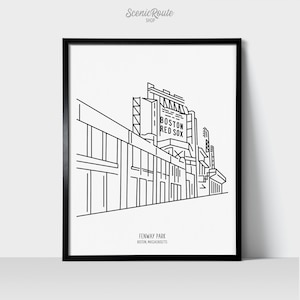 Boston Fenway Park Art Print | Minimalist Black & White Line Art Drawing | Physical Print | Sports Décor | Red Sox Baseball Stadium Art