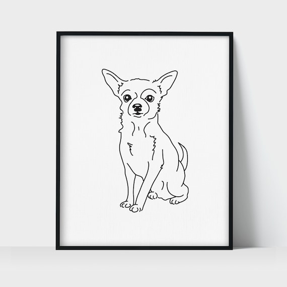 Chihuahua Dog Line Art Drawing Unframed Print Etsy Ireland