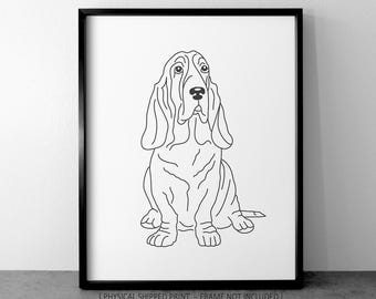 Basset Hound Drawing Art Print: Personalized Pet Portrait Minimalist Line Art