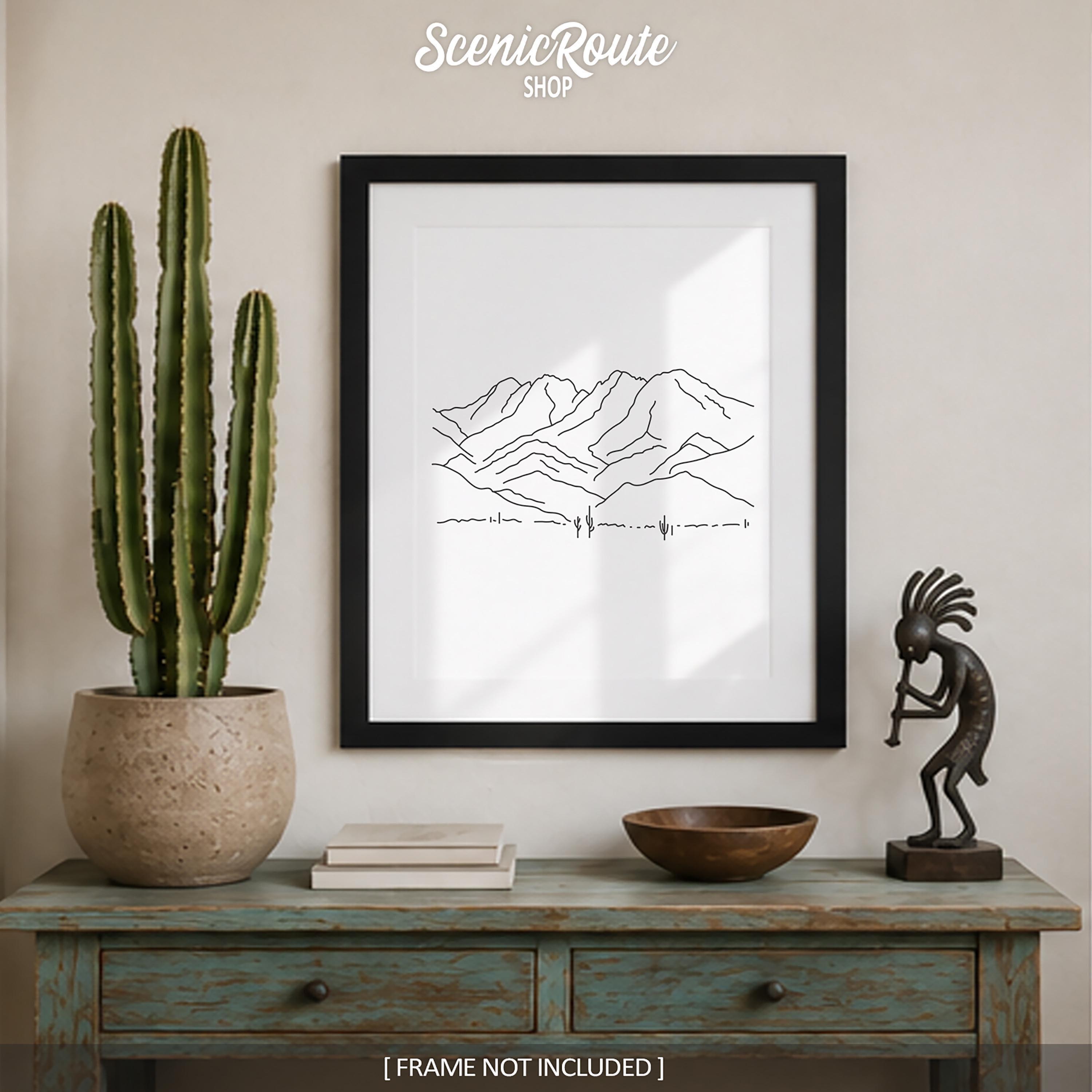 Four Peaks Line Art Print, Minimalist Black & White Arizona