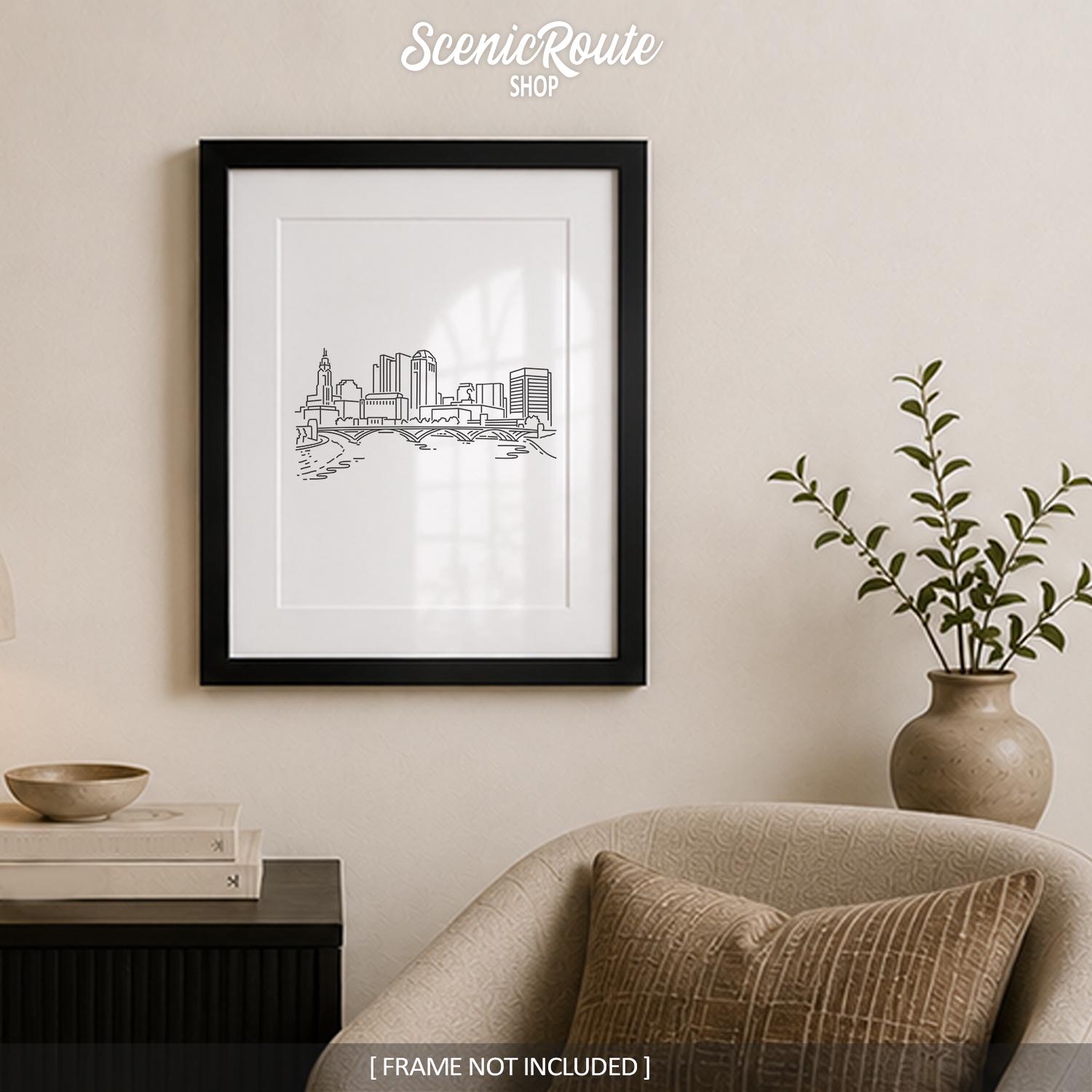 Columbus Ohio Skyline Line Art Print, Minimalist Black & White
