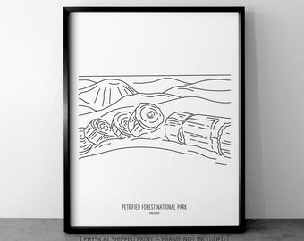 Petrified Forest National Park Line Art Print, Minimalist Black