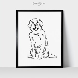 Golden Retriever Dog Wall Art Print | Minimalist Black & White Line Art Drawing | Physical Print | Pet Portrait | Pet Memorial