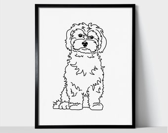 Maltese Dog Wall Art Print | Minimalist Black & White Line Art Drawing | Physical Print Ready to Frame | Pet Portrait | Pet Memorial