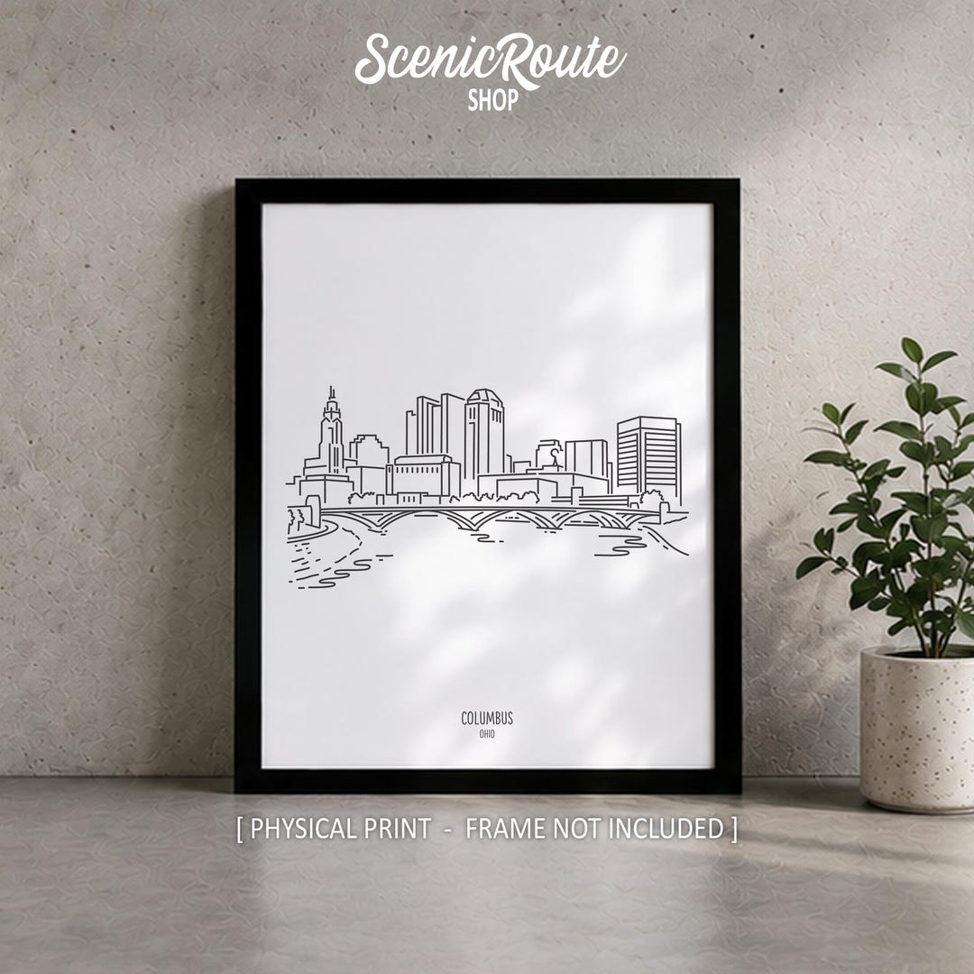 Columbus Ohio Skyline Line Art Print, Minimalist Black & White