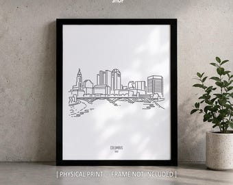 Columbus Ohio Skyline Line Art Print, Minimalist Black & White