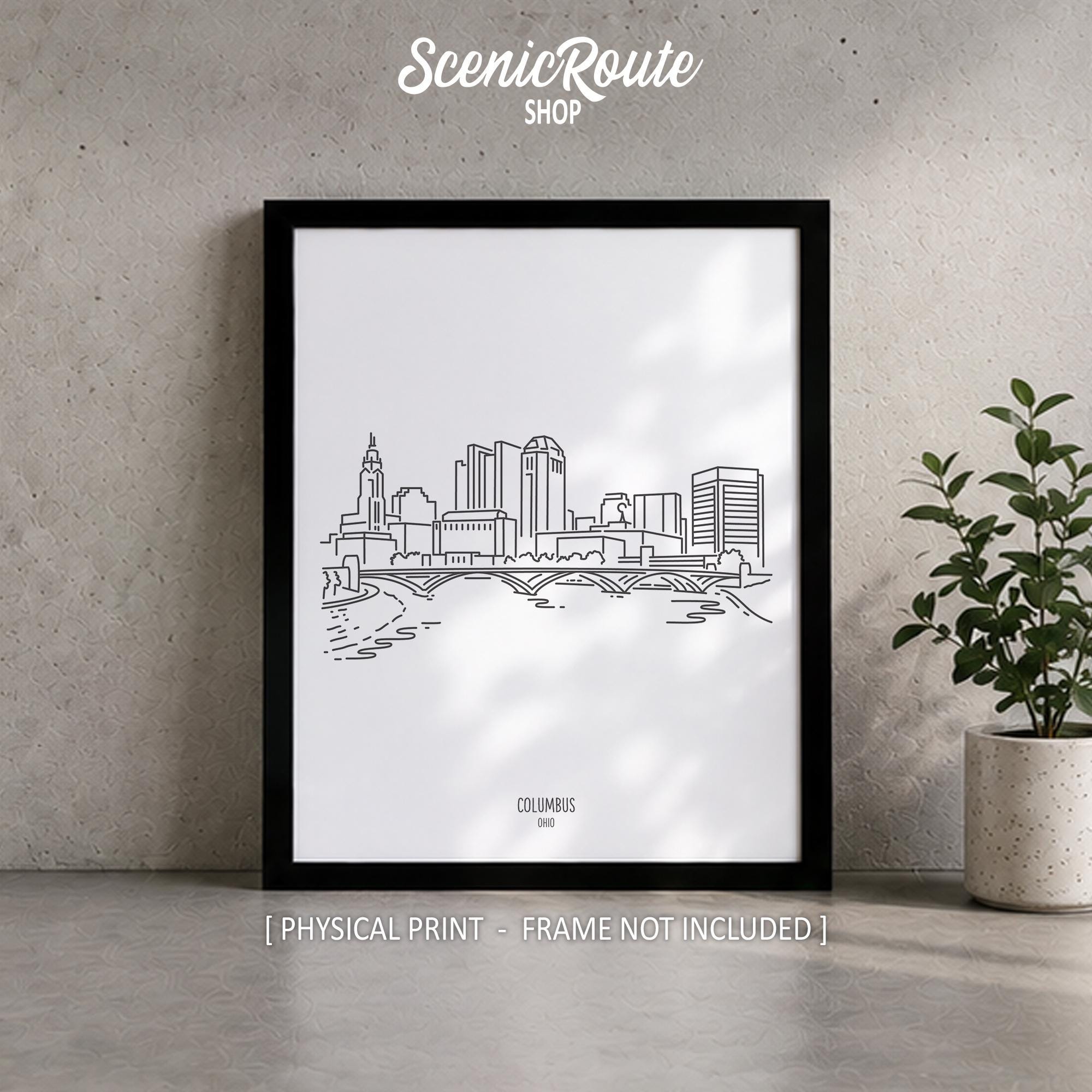 Columbus Ohio Skyline Line Art Print, Minimalist Black & White
