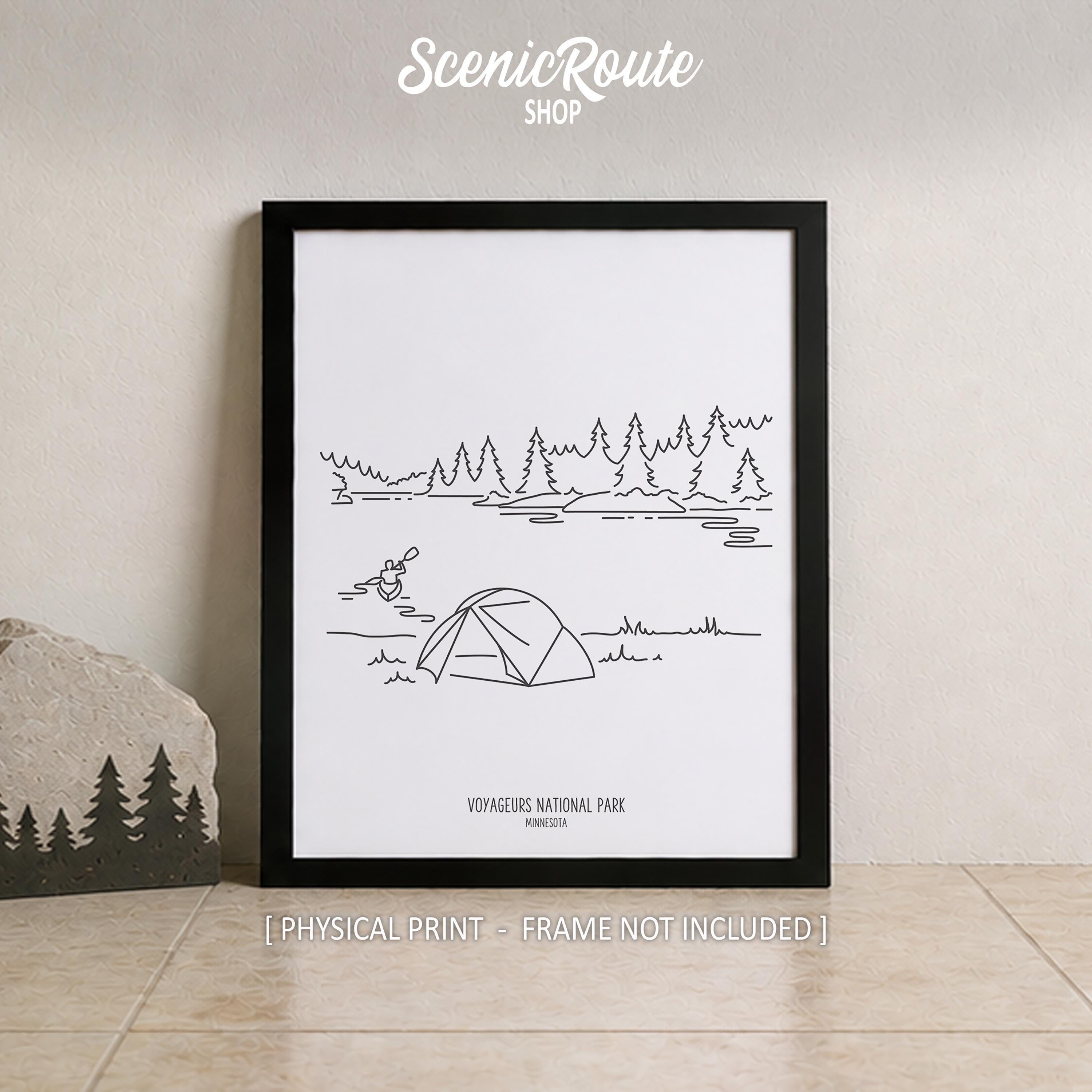 Voyageurs National Park Line Art Print, Minimalist Black & White