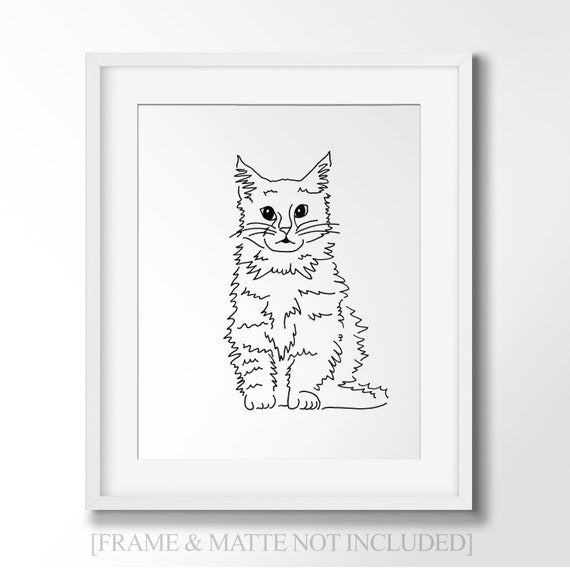 Maine Coon Kitten Line Art Minimalist Wall Art Drawing Cats Pets
