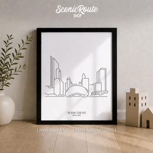Cloudgate Sculpture (Chicago Bean) Line Art Print,  Minimalist Black & White Travel Drawing