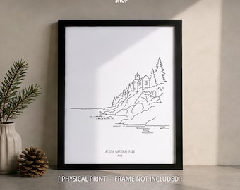 Redwood National Park Line Art Print, Minimalist Black & White