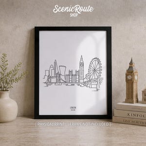 London England Skyline Line Art Print,  Minimalist Black & White Europe Travel Drawing