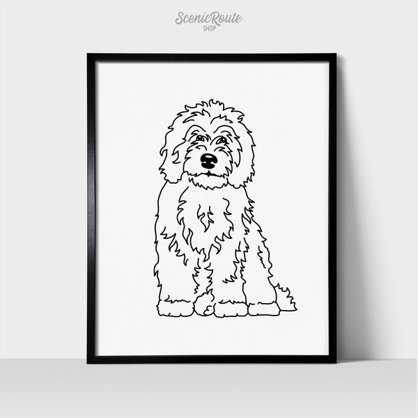 Sheepadoodle Dog Wall Art Print | Minimalist Black & White Line Art Drawing | Physical Print Ready to Frame | Pet Portrait | Pet Memorial