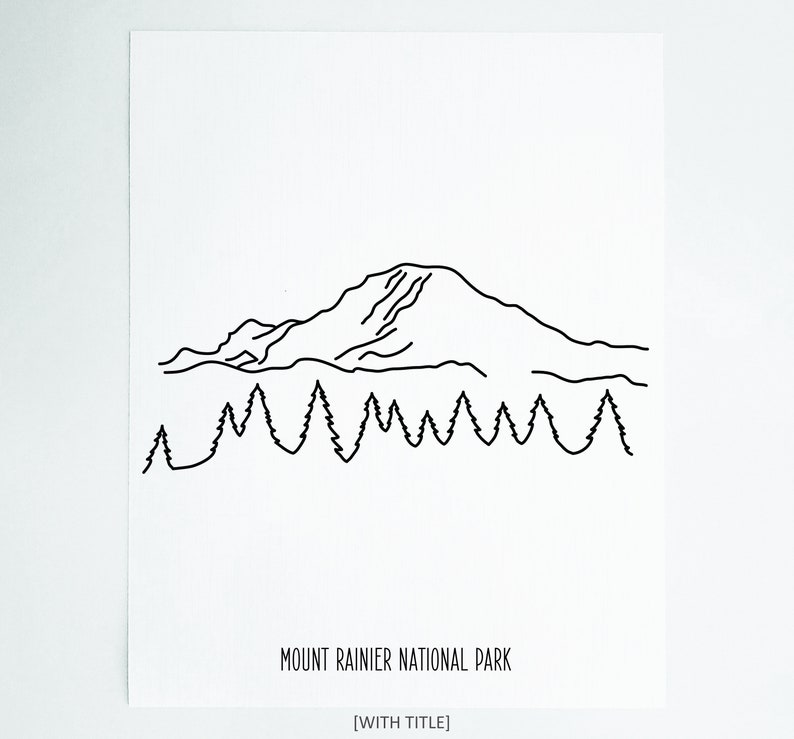 Mount Rainier National Park Line Art Minimalist Wall Art | Etsy