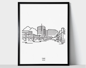 Tempe Arizona Skyline Wall Art Print | Minimalist Black & White Line Art Drawing | Physical Print Ready to Frame | Travel Décor