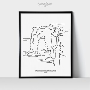 Hawaii Volcanoes National Park - Line Art Drawing Unframed Print