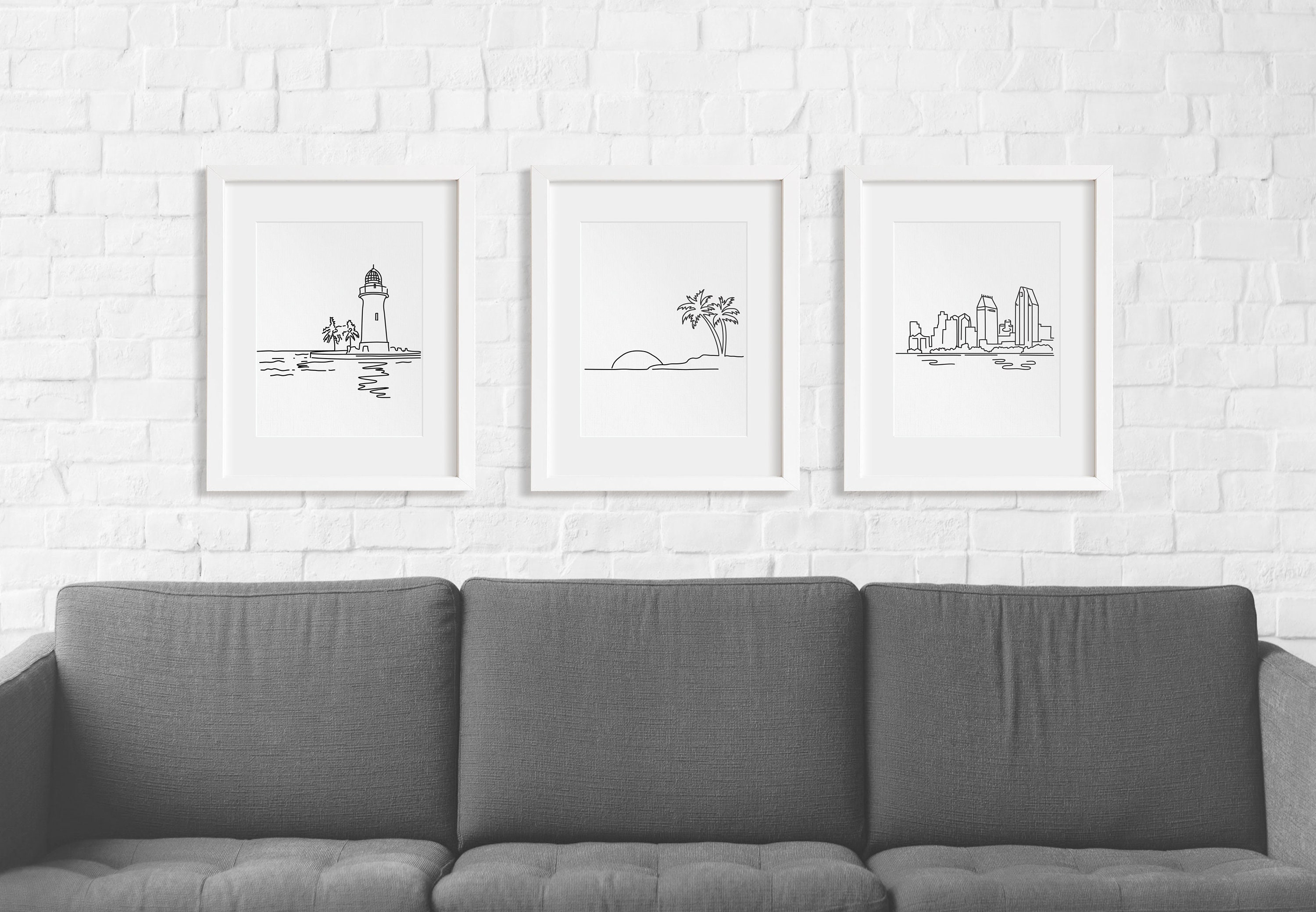 Island Wall Art Print Minimalist Black & White Line Art Etsy UK