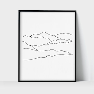 Mountain Range Wall Art Print Minimalist Black & White Line - Etsy