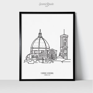 Duomo Florence Italy Art Print | Brunelleschi Dome Black & White Line Art Drawing | Physical Print | Europe Travel Décor | Architecture Art