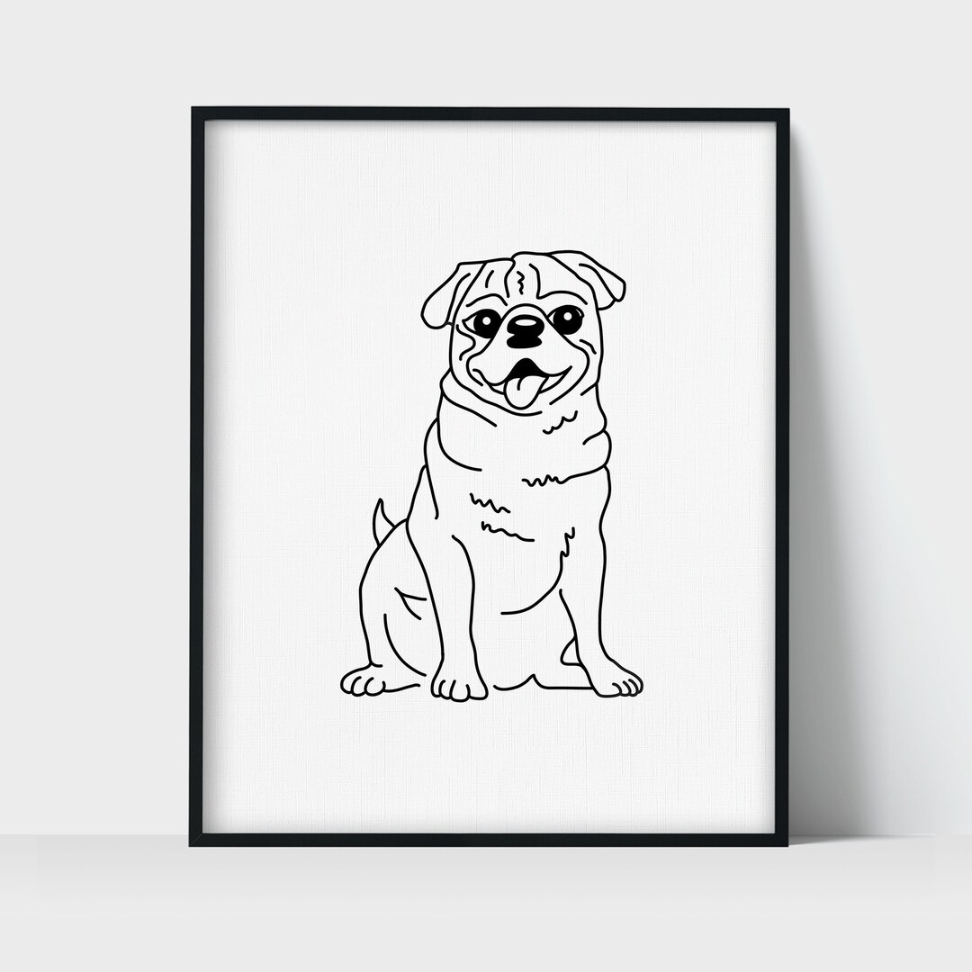 Pug Dog Wall Art Print Minimalist Black & White Line Art Etsy