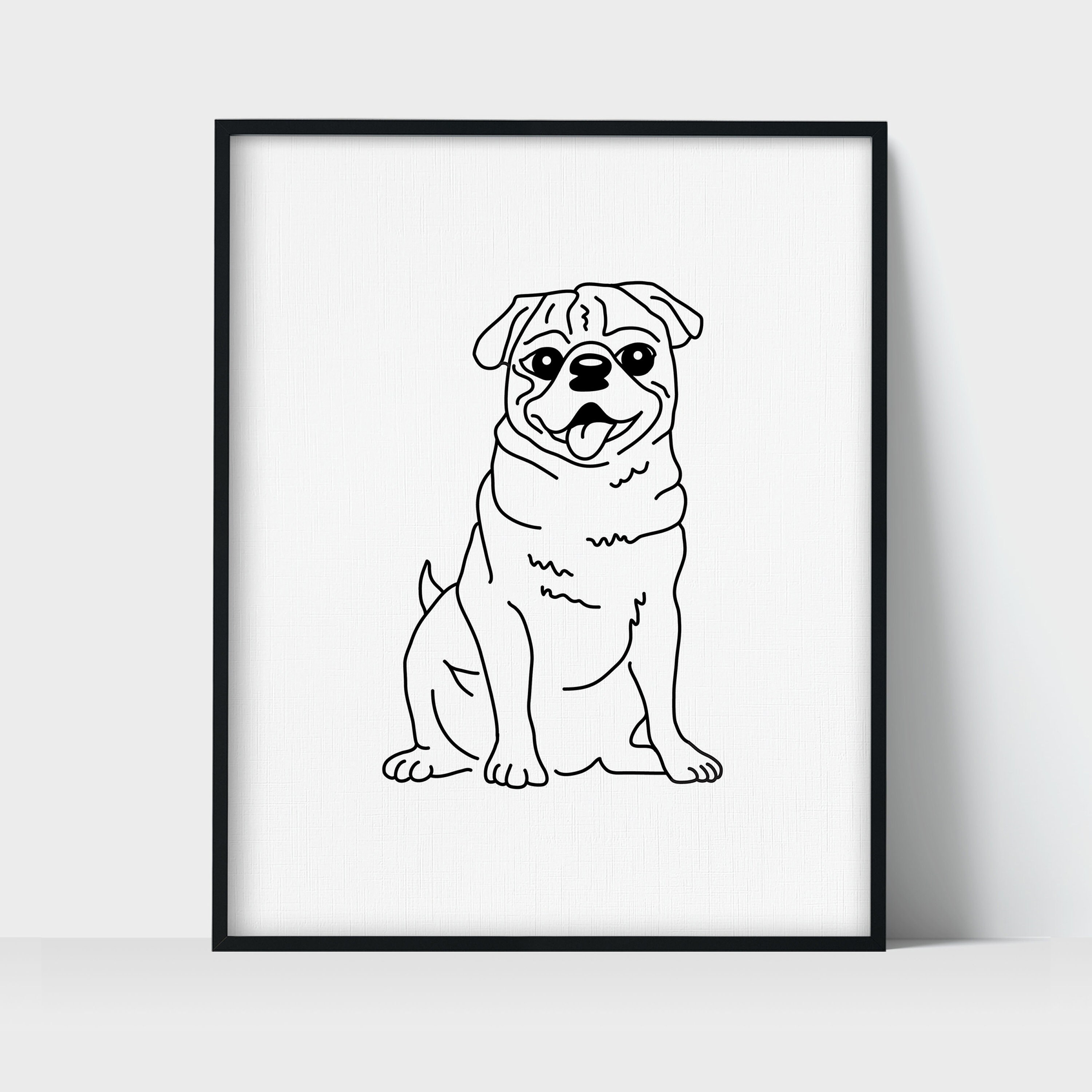 Pug Dog Line Art Drawing Unframed Print Etsy Hong Kong