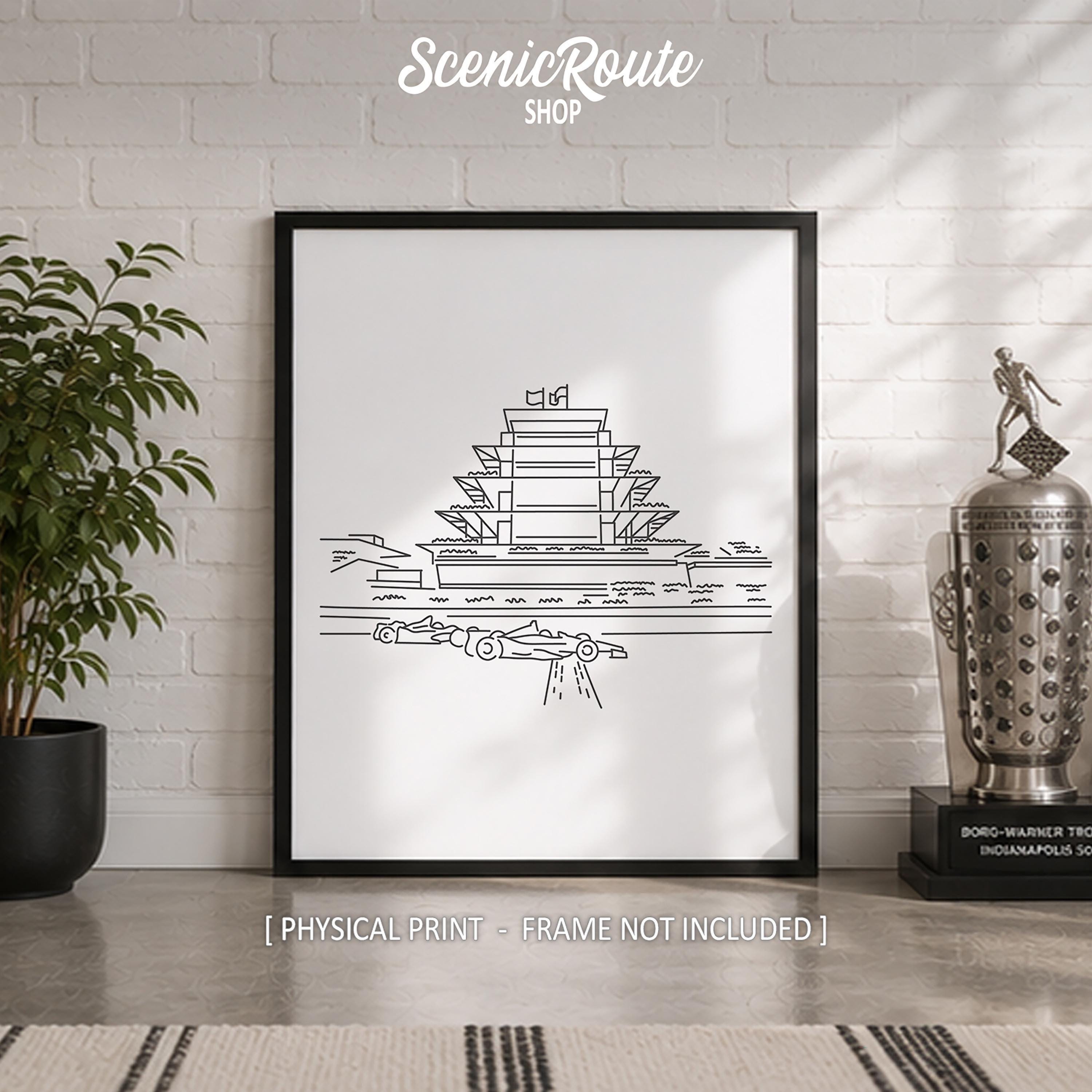 Indianapolis Speedway Pagoda Line Art Print, Minimalist Black