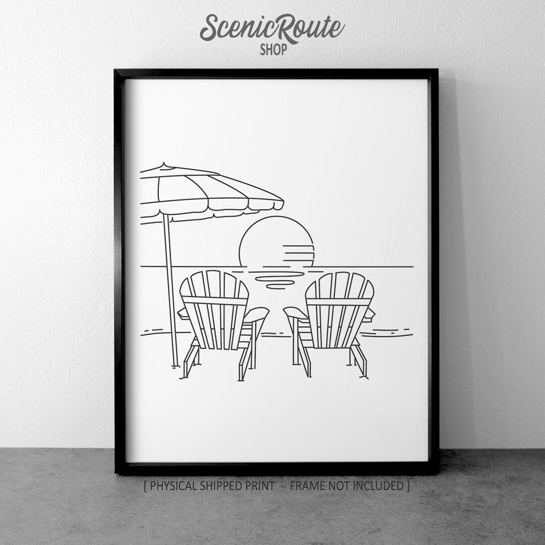 Beach Adirondack Chair Line Art Print: Coastal Landscape