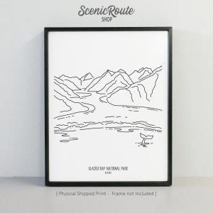 Glacier Bay National Park, Alaska Drawing Art Print (Unframed), National Park Line Art Illustration, Minimalist Wall Art, Travel Poster