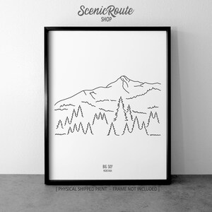 Montana Big Sky Line Art Print, Minimalist Black & White Mountain