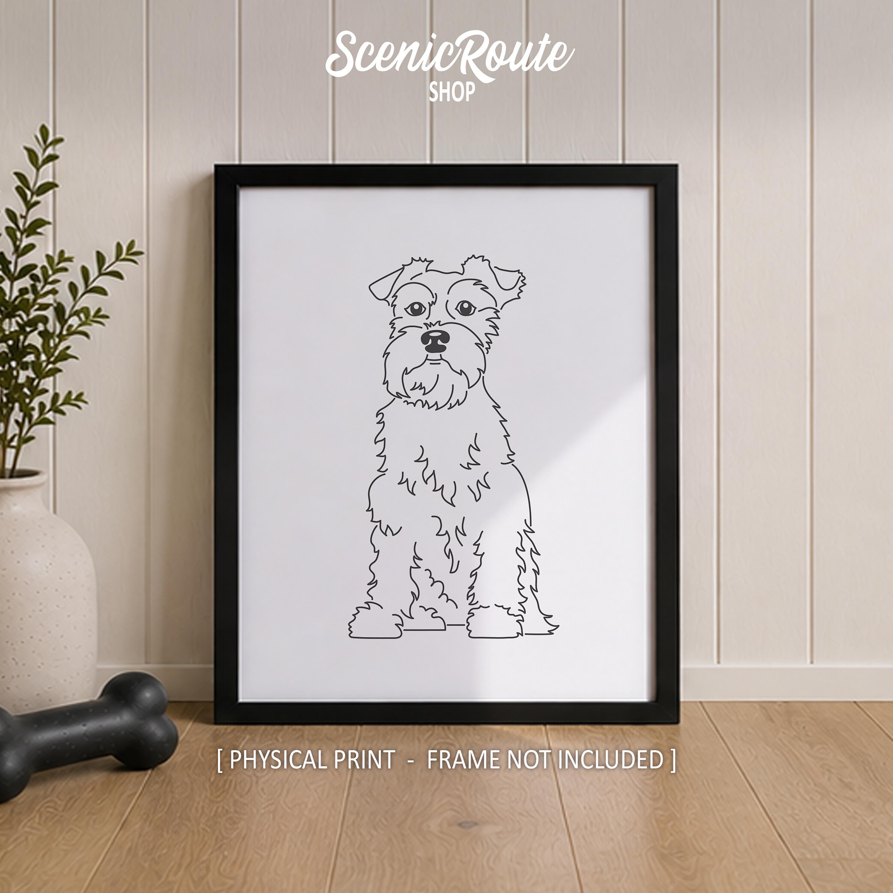Schnauzer Line Art Print, Minimalist Black & White Personalized