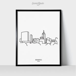 Indianapolis Indiana Skyline Wall Art Print | Minimalist Black & White Line Art Drawing | Physical Print Ready to Frame | Travel Décor