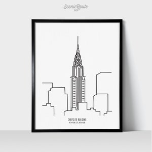 Chrysler Building New York City Art Print | NYC Minimalist Black & White Line Art Drawing | Physical Print | Travel Décor | Architecture Art