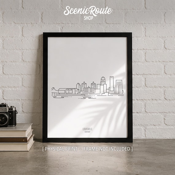 Louisville Kentucky Skyline Line Art Print, Minimalist Black