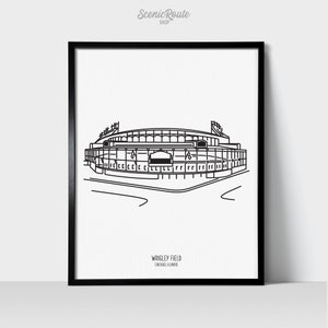 Wrigley Field Chicago Cubs Baseball Art Print | Black & White Line Art Drawing | Physical Print | Sports Man Cave Décor | Baseball Art