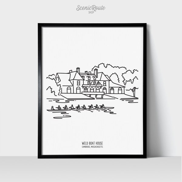 Boston Harvard Boathouse - Sports Line Art Drawing Unframed Print