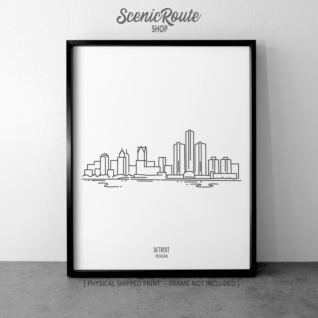 Detroit Skyline Drawing Art Print: Michigan Minimalist Line Art, Modern ...