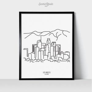 Los Angeles California Skyline Wall Art Print | Minimalist Black & White Line Art Drawing | Physical Print Ready to Frame | Travel Décor