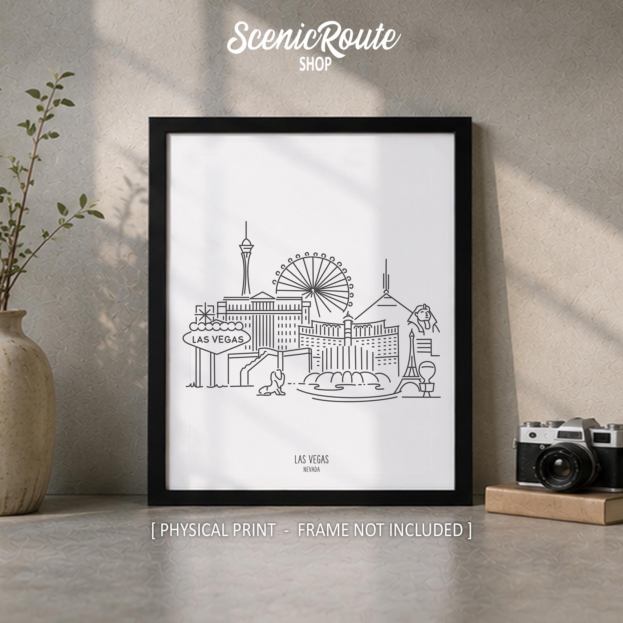 Las Vegas Nevada Skyline Line Art Print, Minimalist Black & White