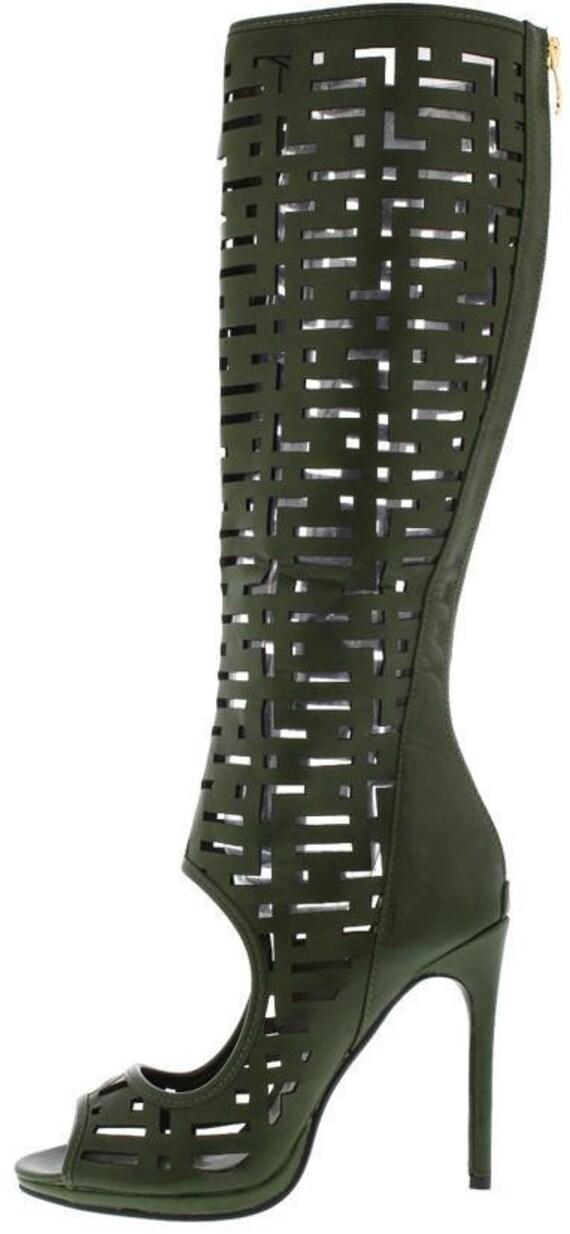 open toe knee high heels