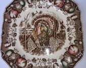 Johnson Bros His Majesty pattern 7 1 2 quot square plate with colorful turkey.