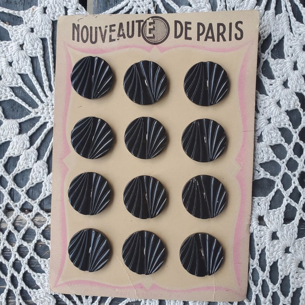 Vintage card of art deco black coat buttons made in france elegant graphics complete set of 12 Vintage clothing gift nouveaute de Paris