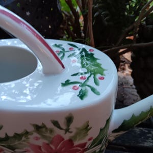 Vintage Ceramic Watering Can Hand stenciled Poinsettia Made In Italy vintage-ceramic-watering-can-hand-stenciled-poinsettia-made-in-italy