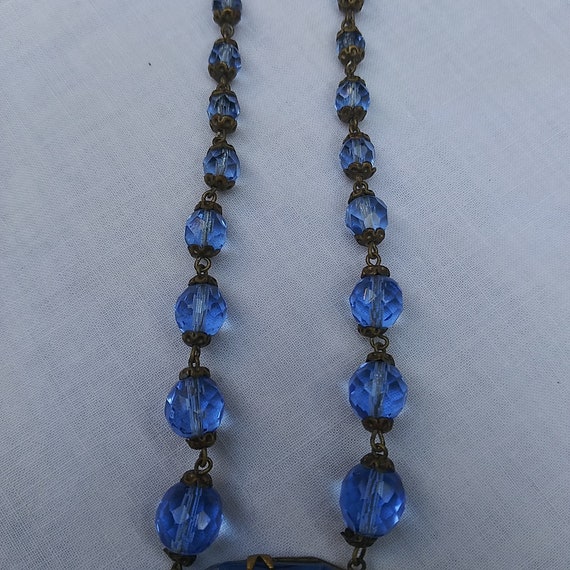 vintage blue glass cabochon statement necklace with glass pearls