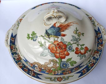 Vintage Alcock England covered footed serving dish circa 1918 pretty bird It would make a lovely Mother&#39;s Day gift, too.