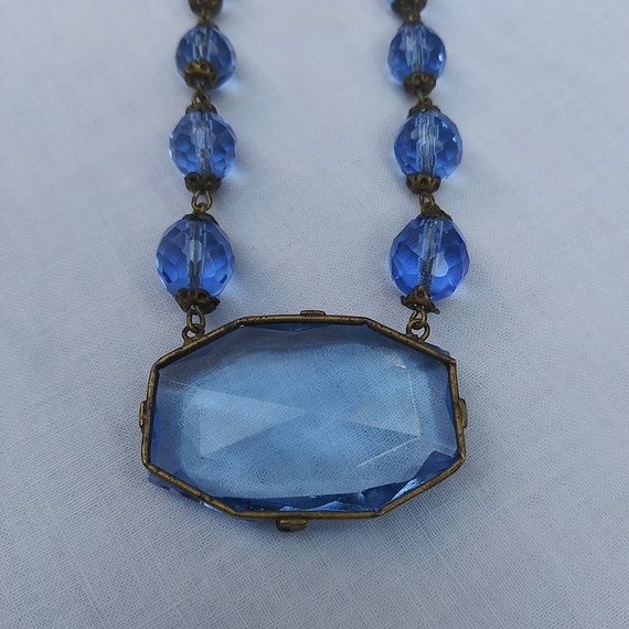 vintage blue glass cabochon statement necklace with glass pearls
