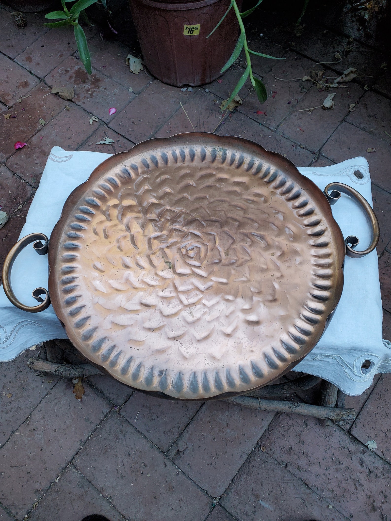 Vintage Gregorian Mid Century Hand Made Copper Serving Tray Scrolled