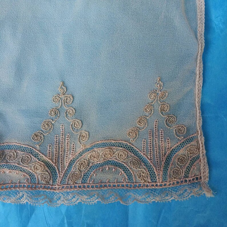 Vintage delicate beige colored embroidered handkerchief