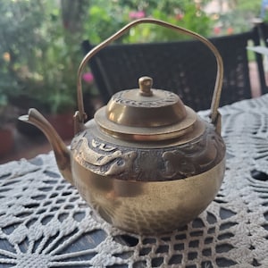Vintage Brass Teapot, Tiny One Cup Personal Teapot