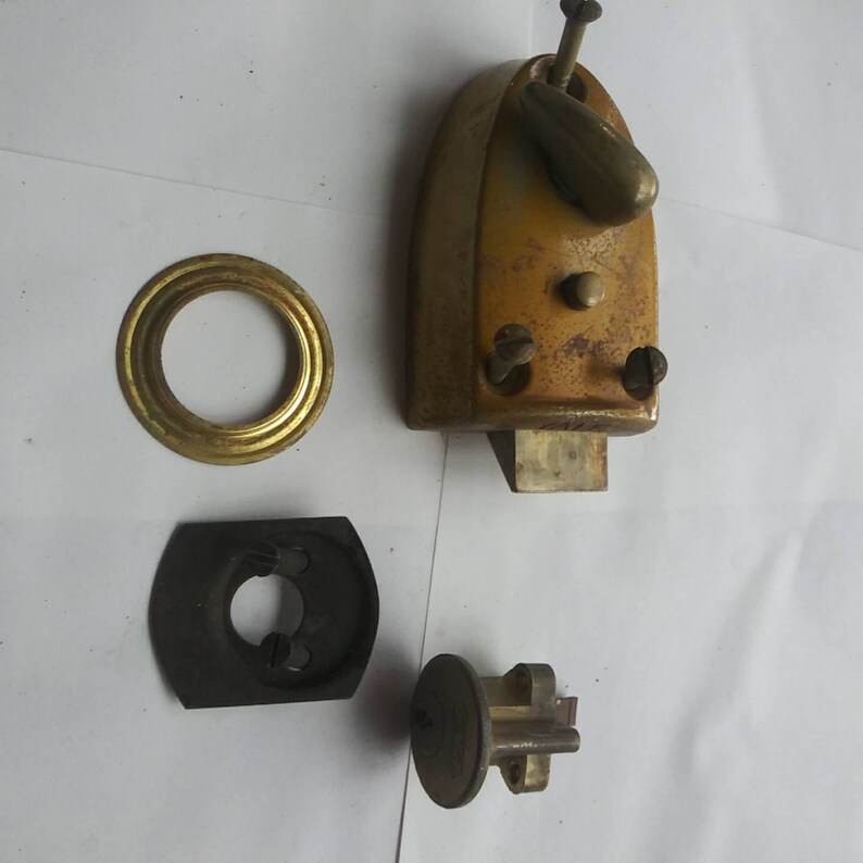 Vintage brass tone push button and twist lever Yale lock Etsy